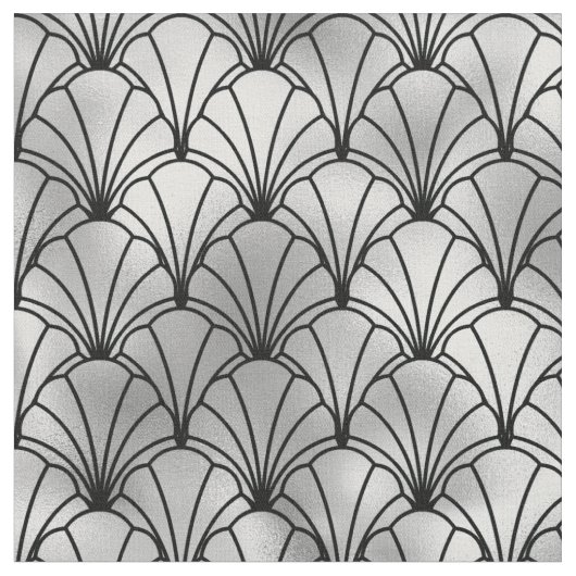 Art Deco Black Silver Fan Muschel Stoff (Nahaufnahme)