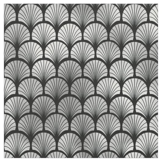 Art Deco Black Silver Fish Scales Fan Stoff (Nahaufnahme)