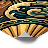 Art Deco Black Stallion Beach Waves Sunset Poster (Ecke)