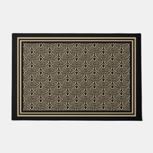 Art Deco Black Tan Scallop Design Fußmatte (Vorderseite)