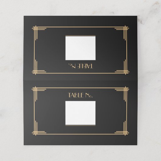 Art Deco Black Tischnummer Platzkarte (Außenseite Aufgefaltet)