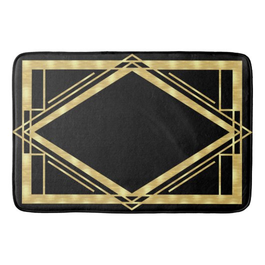 Art Deco Black und Gold Badematte (Vorderseite)