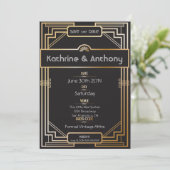 Art Deco Black und Gold Gatsby Save the Date (Stehend Vorderseite)
