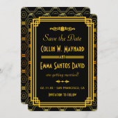 Art Deco Black und Gold Save the Date Einladung (Vorne/Hinten)