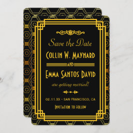 Art Deco Black und Gold Save the Date Einladung