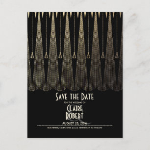 Art Deco Black und Gold Save the Date Vintag Ankündigungspostkarte