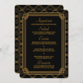 Art Deco Black Wedding Menü Cards Menükarte (Vorne/Hinten)