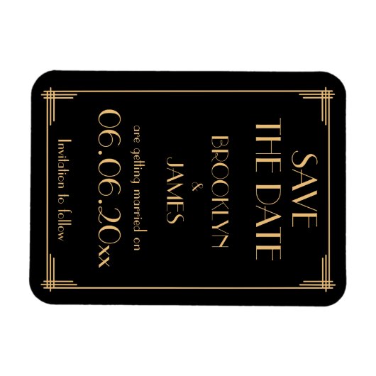 Art Deco Black Wedding Save the Date Magnet (Horizontal)