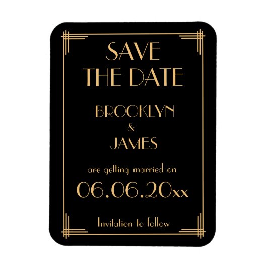 Art Deco Black Wedding Save the Date Magnet (Vertikal)