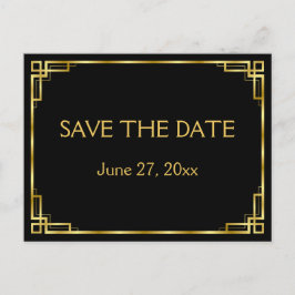 Art Deco Black Wedding Save the Date Postcards Ankündigungspostkarte