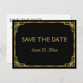 Art Deco Black Wedding Save the Date Postcards Ankündigungspostkarte (Vorne/Hinten)