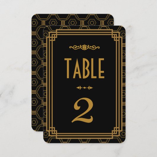 Art Deco Black Wedding Tischnummern (Vorne/Hinten)