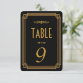 Art Deco Black Wedding Tischnummern (Stehend Vorderseite)