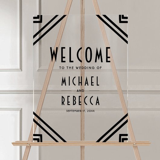 Art Deco Black Wedding Welcome Acrylschild