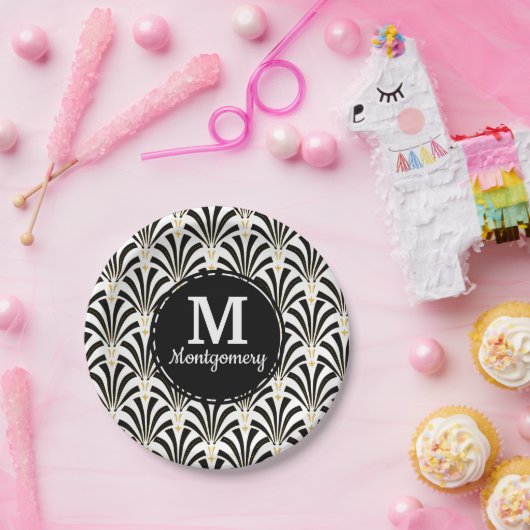 Art Deco Black & White Palmettos aus den 1920er Ja Pappteller (Party)