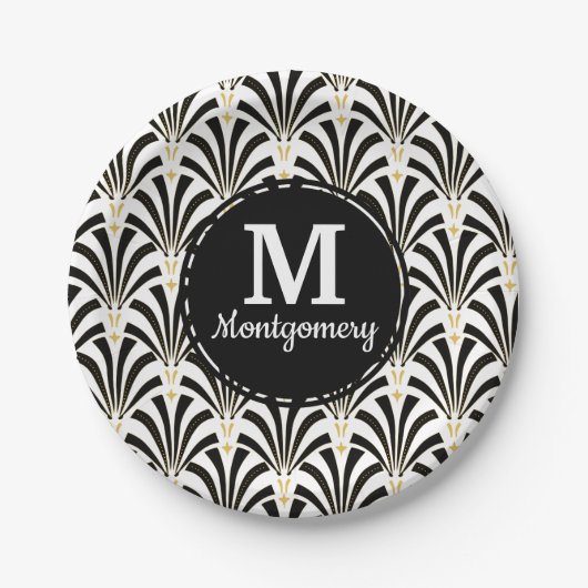 Art Deco Black & White Palmettos aus den 1920er Ja Pappteller (Vorderseite)