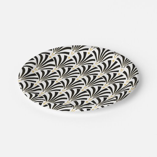 Art Déco Black & White Palmettos Pappteller (Schrägansicht)