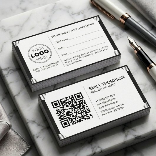 Art Deco Black White QR Code Logo Professional Terminkarte