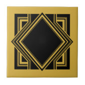 Art Deco Black Yellow Geometric Square Element 05 Fliese (Vorderseite)
