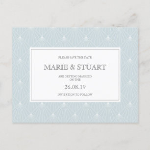 Art Deco Blassblaue Save-the-Date-Postkarte Einladungspostkarte