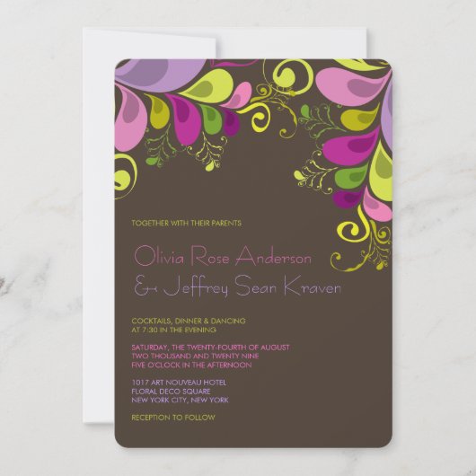 Art Déco Blätter Hochzeitsfeiern Einladung (Vorderseite)