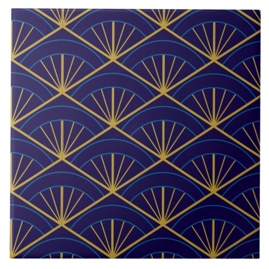Art Deco Blau Gold Geometrisch Fliese (Vorderseite)