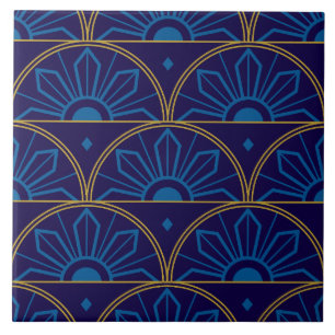 Art Deco Blau Gold Geometrisch Fliese