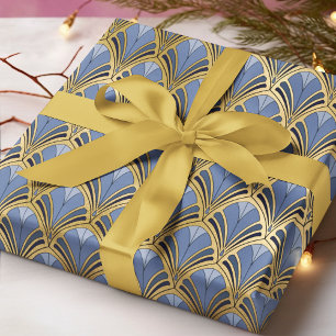 Art Deco Blau Gold Vintage Geometrisches Muster Geschenkpapier