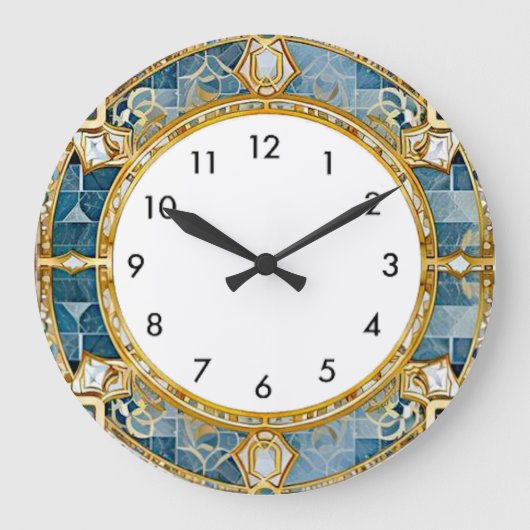 Art Deco Blau Große Wanduhr (Vorderseite)
