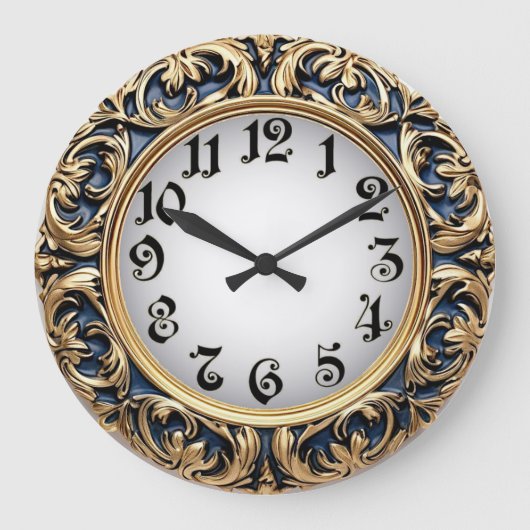 Art Deco Blau Große Wanduhr (Vorderseite)