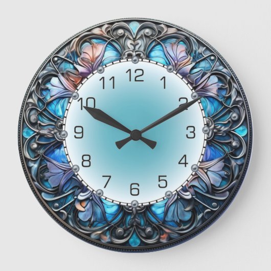 Art Deco Blau Große Wanduhr (Vorderseite)