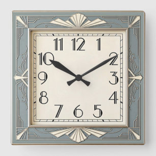 Art Deco Blau Quadratische Wanduhr