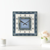 Art Deco Blau Quadratische Wanduhr (Zuhause)