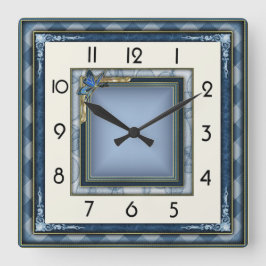 Art Deco Blau Quadratische Wanduhr