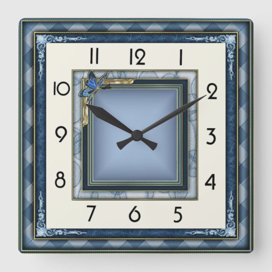 Art Deco Blau Quadratische Wanduhr (Vorderseite)