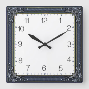 Art Deco Blau Quadratische Wanduhr