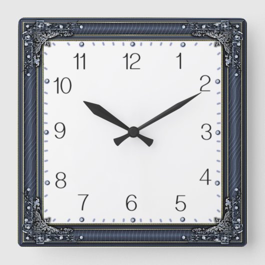 Art Deco Blau Quadratische Wanduhr (Vorderseite)