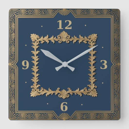Art Deco Blau Quadratische Wanduhr (Vorderseite)