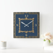 Art Deco Blau Quadratische Wanduhr (Zuhause)