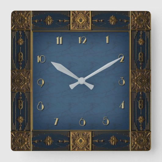 Art Deco Blau Quadratische Wanduhr (Vorderseite)