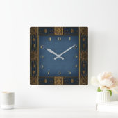 Art Deco Blau Quadratische Wanduhr (Zuhause)
