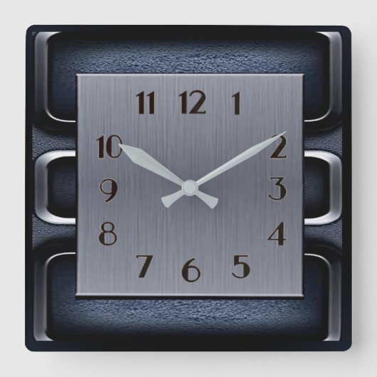 Art Deco Blau Quadratische Wanduhr (Vorderseite)