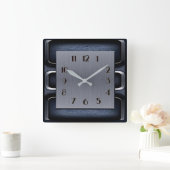 Art Deco Blau Quadratische Wanduhr (Zuhause)