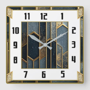 Art Deco Blau Quadratische Wanduhr