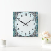 Art Deco Blau Quadratische Wanduhr (Zuhause)