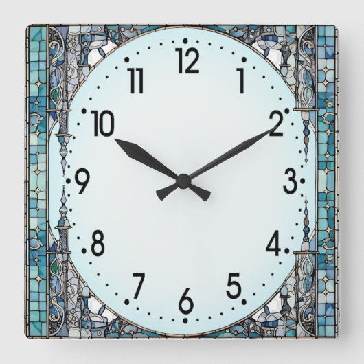 Art Deco Blau Quadratische Wanduhr (Vorderseite)
