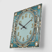 Art Deco Blau Quadratische Wanduhr (Winkel)