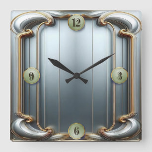 Art Deco Blau Quadratische Wanduhr