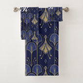 Art Deco Blau und Gold Badhandtuch Set (Insitu)