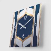 Art Deco Blau und Gold Quadratische Wanduhr (Winkel)